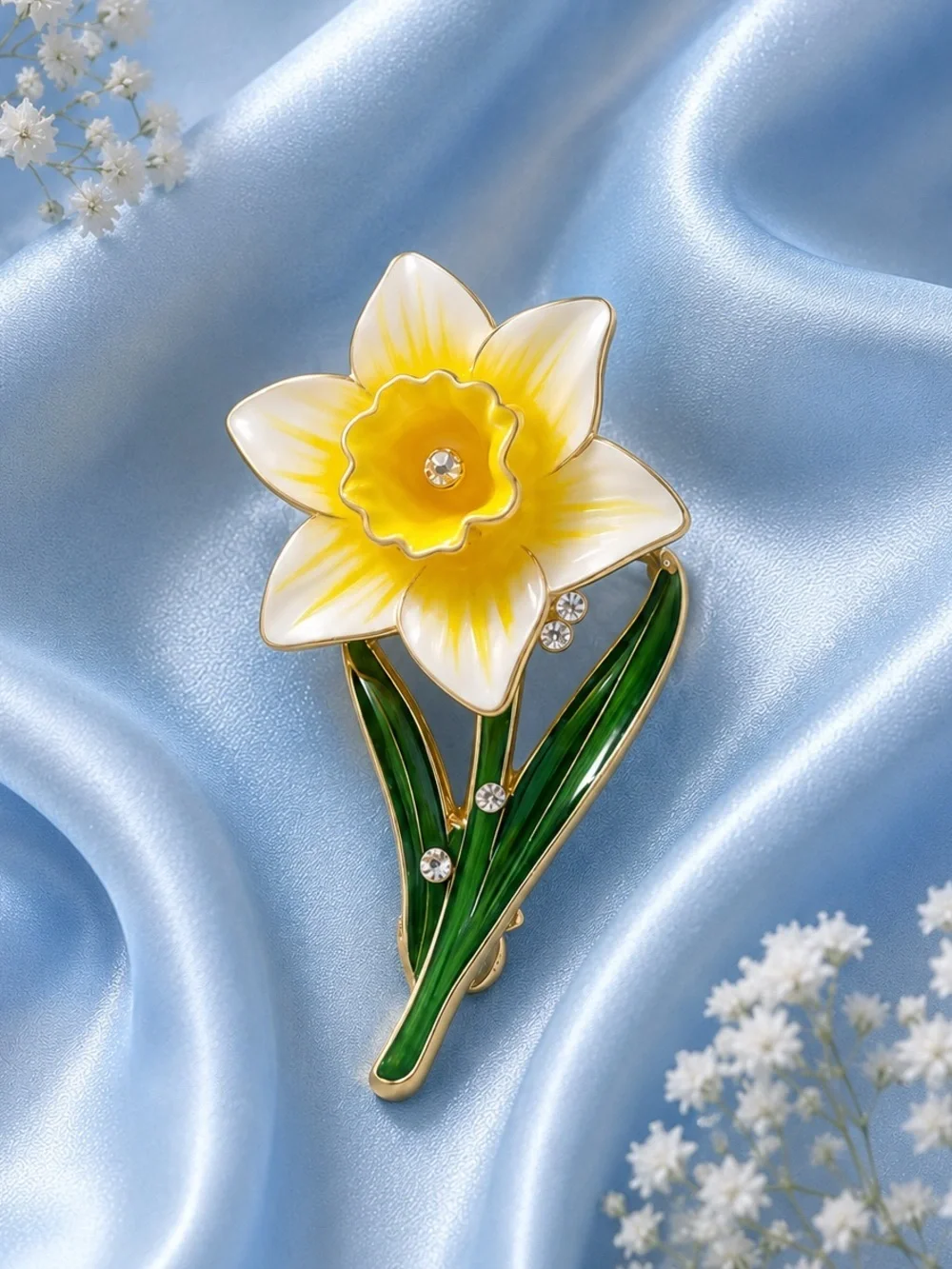 Yellow White Daffodil Floral Brooch -